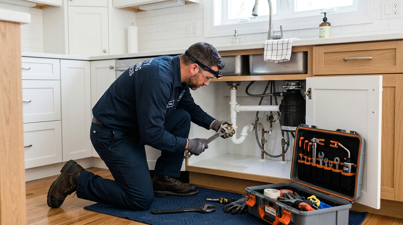 Our plumbing technician at work for Gresham property